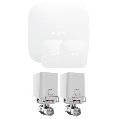 Комплект сигналізації Ajax з 2 кранами WaterStop 1" Ajax Hub2 + LeaksProtect 2шт Білий