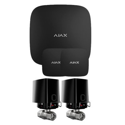 Комплект сигналізації Ajax з 2 кранами WaterStop 1" Ajax Hub2 + LeaksProtect 2шт Чорний