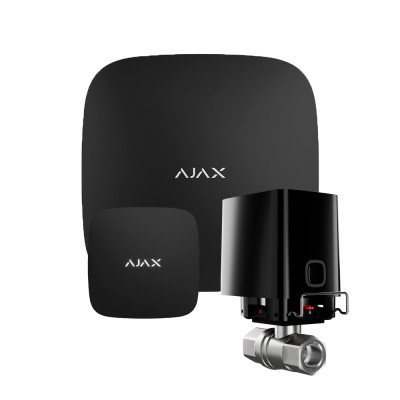 Комплект сигналізації Ajax з 1 краном WaterStop 1/2" Ajax Hub2 + LeaksProtect  Чорний