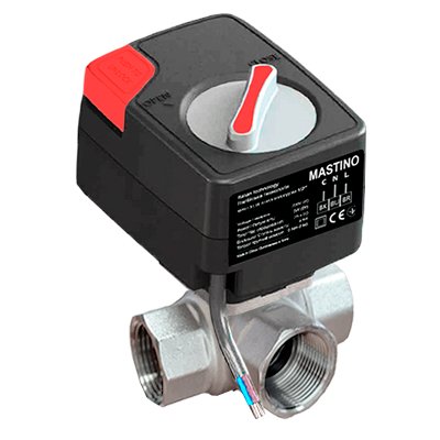 Кран з електроприводом Mastino PRO (триходовий L-подібний) 220В 1"